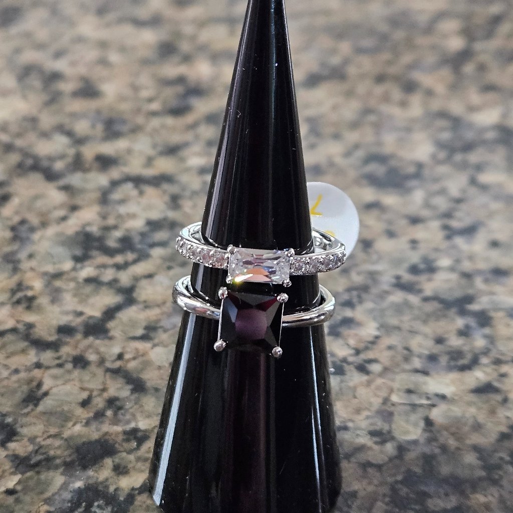 Bomb Party Rg43129 "Stepping Into The Future" Black Onyx & Diamond Cz Sz 7